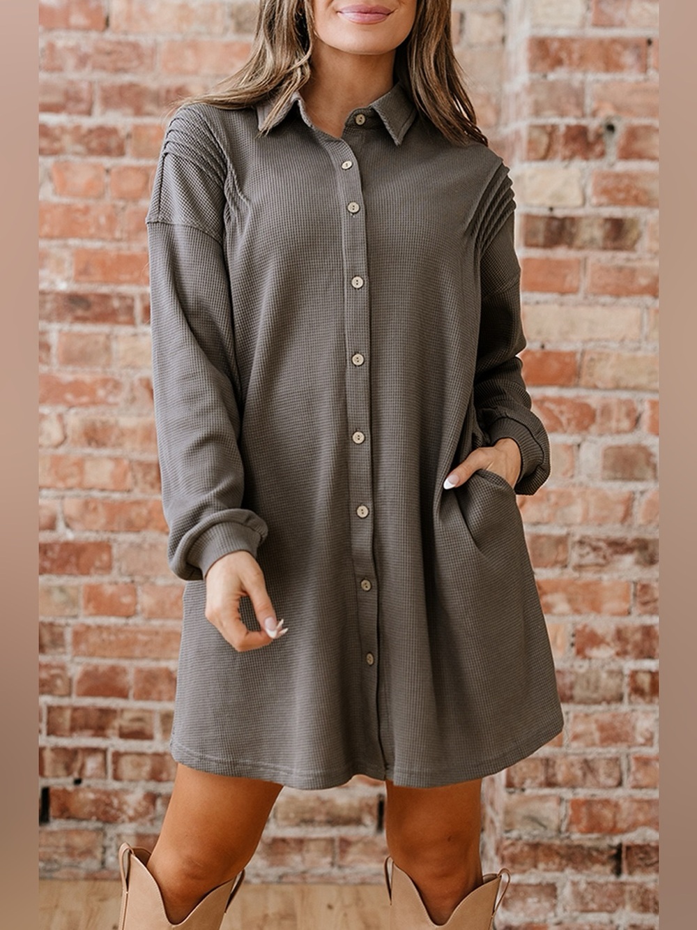 Casual Button-Down Dress with Pockets